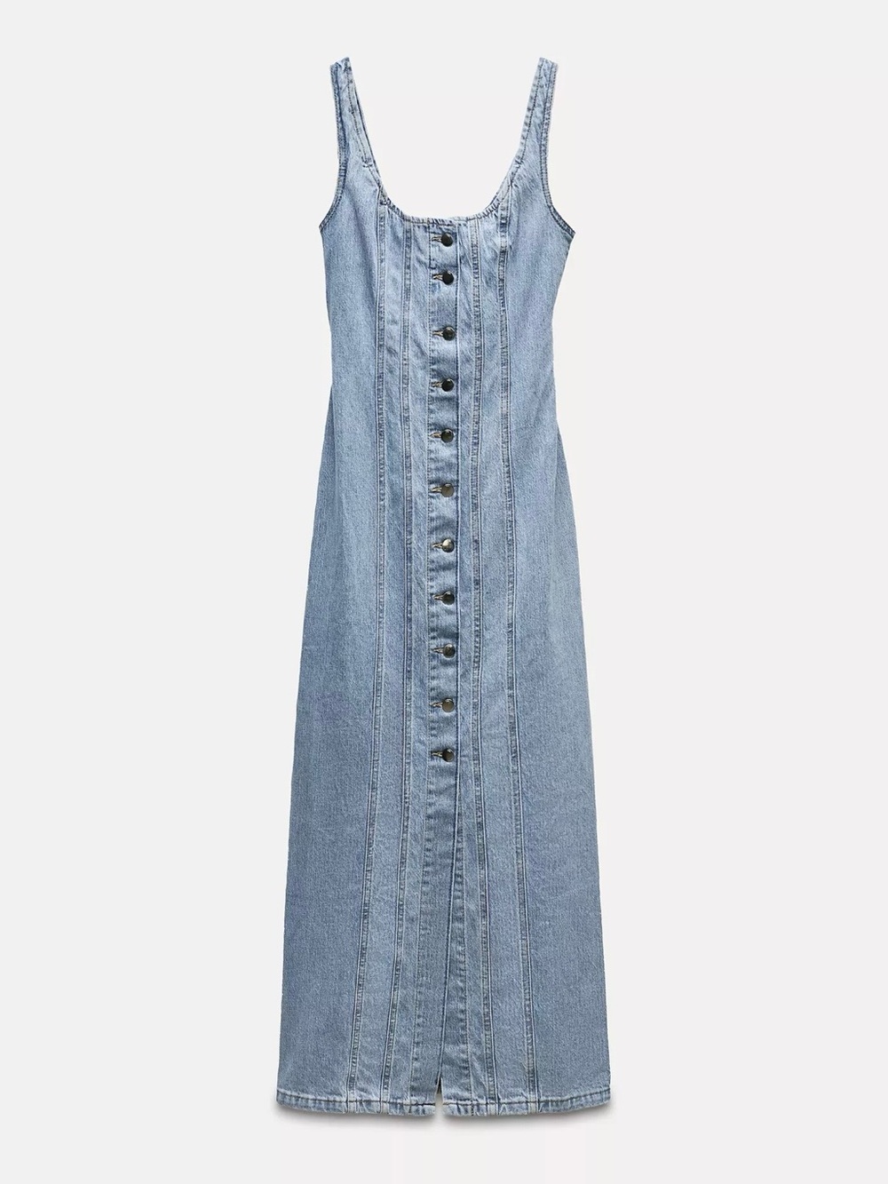 Zara Light Blue Denim Button-Front Maxi Dress Size S